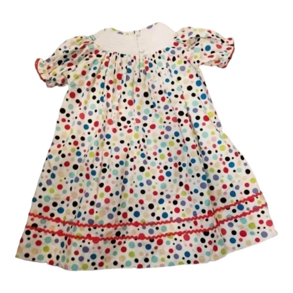Lil Cactus Smocked Crab Beach Nautical Polka Dot Primary Colors Vintage Dress 3T